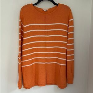J. Jill Orange and White Striped Crew Neck Sweater